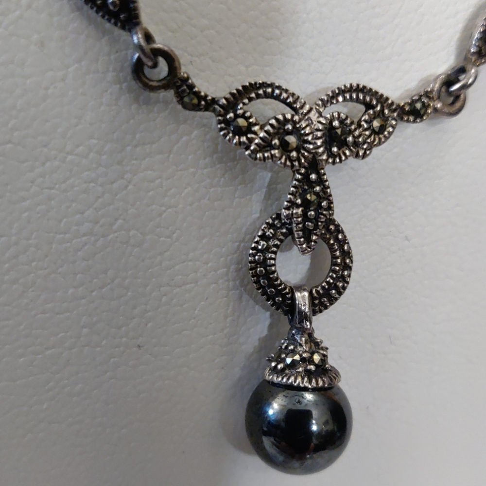 925 silver & marcasite necklace w/ 1"focal (#46)